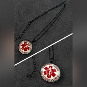 Medical Alert Necklace Diabetes Type 2 -  Black